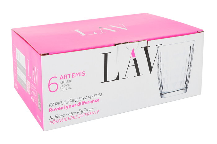 Lav Set 6 Vasos 340 cc "New Art" Colección Artemis ø8.3 x 9.8 cm (8 Cajas)