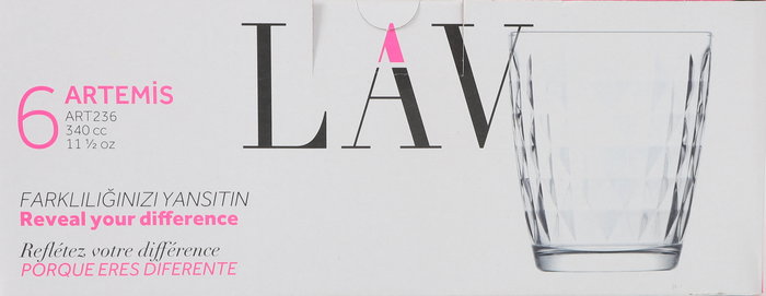 Lav Set 6 Vasos 340 cc "New Art" Colección Artemis ø8.3 x 9.8 cm (8 Cajas)