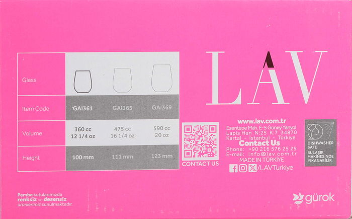Lav Set 6 Vasos 360 cc Colección Gaia 6.5 x 8 x 10 cm (8 Cajas)