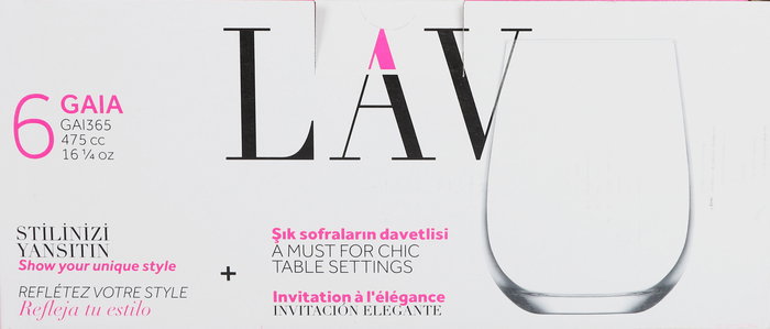 Lav Set 6 Vasos 475cc Colección Gaia 7 x 9 x 11 cm (8 Cajas)