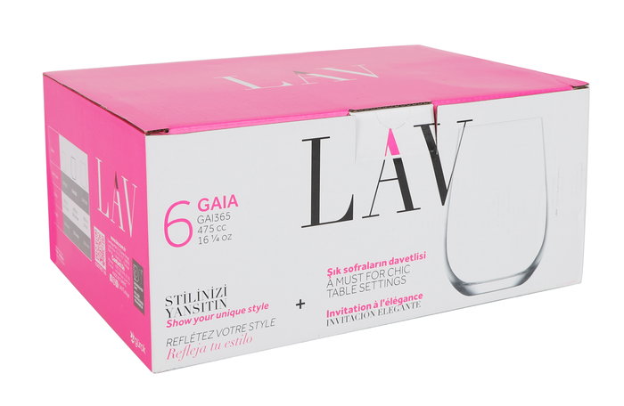 Lav Set 6 Vasos 475cc Colección Gaia 7 x 9 x 11 cm (8 Cajas)