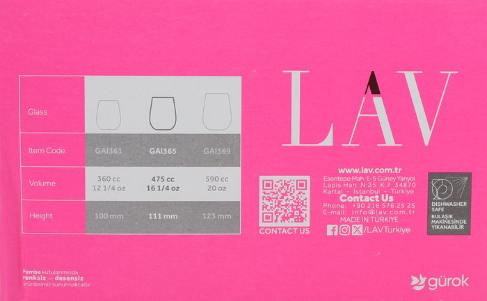 Lav Set 6 Vasos 475cc Colección Gaia 7 x 9 x 11 cm (8 Cajas)