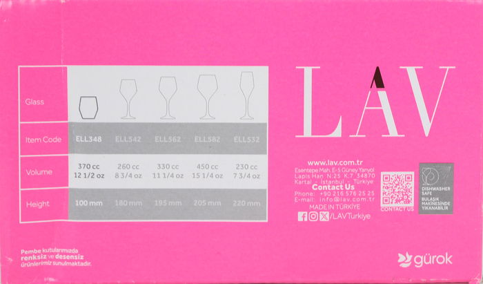 Lav Set de 6 Vasos 370 cc - Colección Ella - Vasos Altos de 20 cm - Conjunto de Cristalería (8 Cajas)