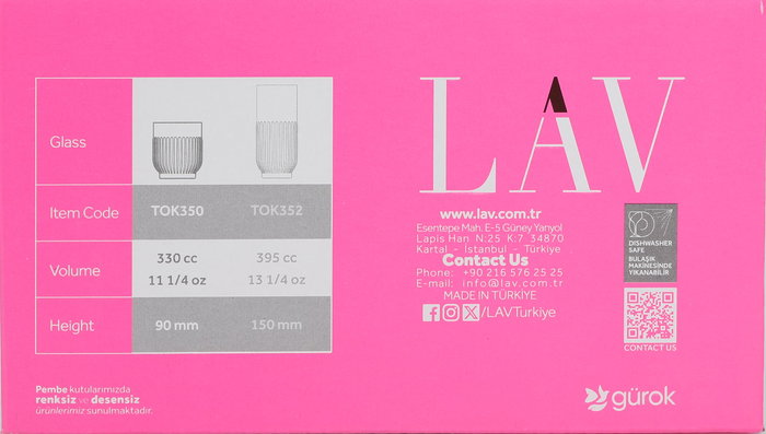 Lav - Set de 6 Vasos Tokio de 330 cc, Colección Tokyo, Dimensiones: 24.8 cm (Largo) x 17 cm (Ancho) x 10.2 cm (Alto) (8 Cajas)