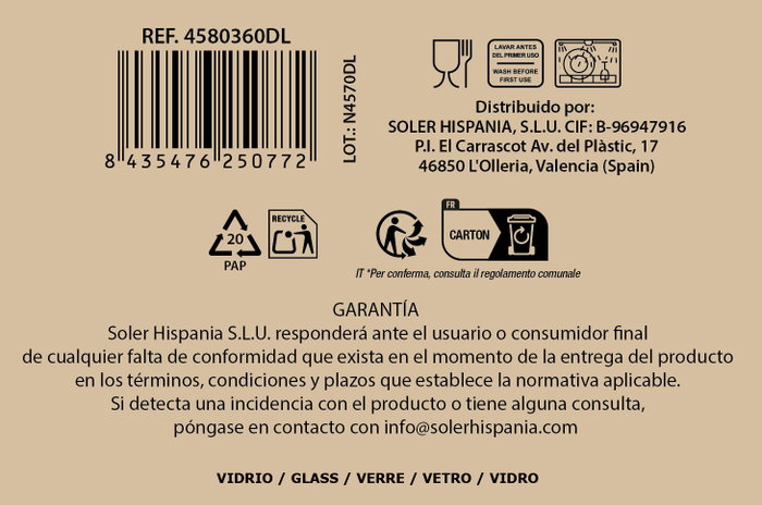 Inde Copa Vidrio 36cl Arcoglass Sensat - Ø6.5x20.1cm (24 Unidades) Inde Copa Vidrio 36cl Arcoglass Sensat - Ø6.5x20.1cm (24 Unidades)
