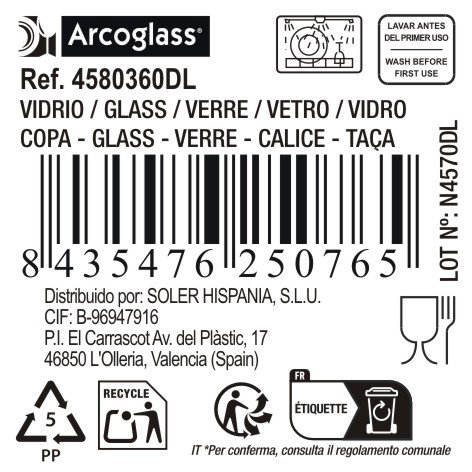 Inde Copa Vidrio 36cl Arcoglass Sensat - Ø6.5x20.1cm (24 Unidades)