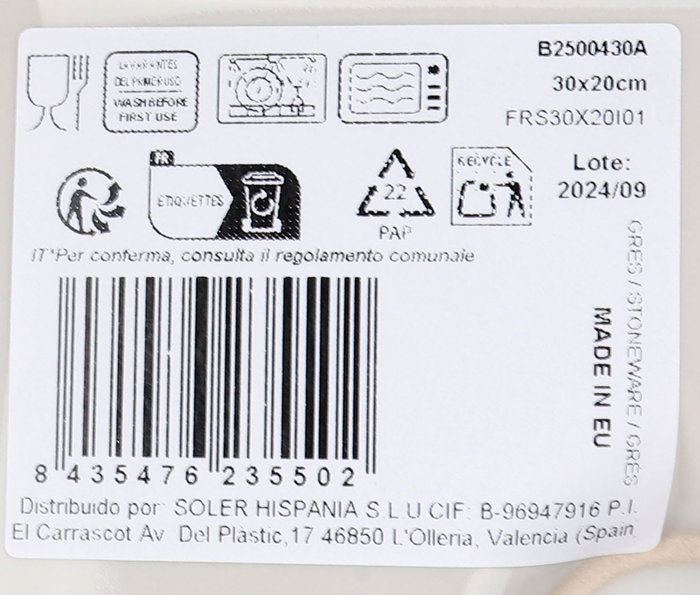 La Mediterranea Fuente Rectangular 30 x 20 cm "Irys" Elite Brillo (6 Unidades)