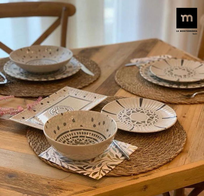 La Mediterranea - Plato Llano 26 cm "Barroc" Monaco, brillo, Colección Barroc, 26x26x2 cm, 610 g (6 Unidades)