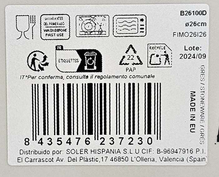 La Mediterranea - Plato Llano 26 cm "Barroc" Monaco, brillo, Colección Barroc, 26x26x2 cm, 610 g (6 Unidades)