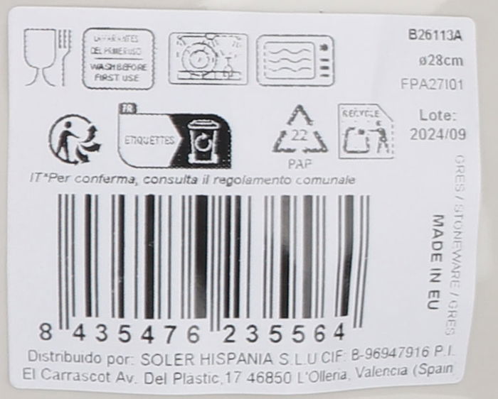 La Mediterranea Plato Pasta Risotto Irys Ø28 cm Gris (6 Unidades)