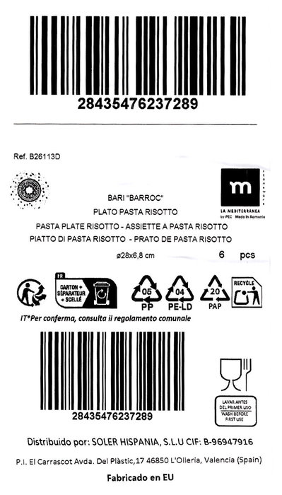 La Mediterranea Set de 6 Platos Pasta Risotto Barroc 28 cm