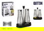 Quttin Set de 2 Aceiteras de Acero Inoxidable con Soporte - 18x9.5x23 cm, 320 ml (12 Unidades)