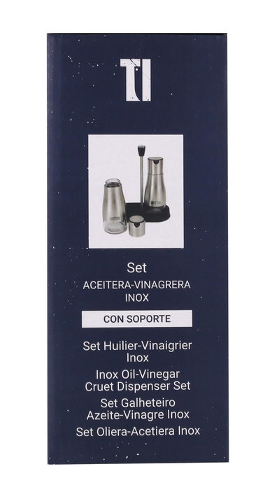 Quttin Set de 2 Aceiteras de Acero Inoxidable con Soporte - 18x9.5x23 cm, 320 ml (12 Unidades)