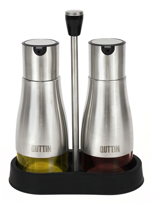 Quttin Set de 2 Aceiteras de Acero Inoxidable con Soporte - 18x9.5x23 cm, 320 ml (12 Unidades)