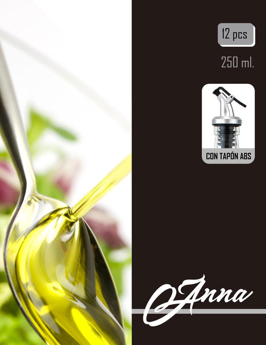 Anna Aceitera de Vidrio 250 ml con Tapon ABS (12 Unidades)
