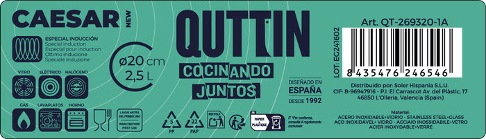 Quttin Cacerola con Tapa de Acero Inoxidable 20 cm / 2.5 L New Caesar (6 Unidades)