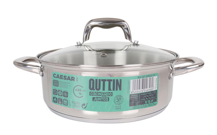 New Caesar Cacerola con Tapa, Acero Inoxidable, 24 cm (4 Litros), Capacidad 4L (4 Unidades)
