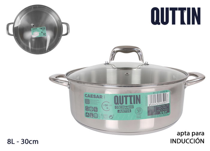Quttin Cacerola con Tapa Acero Inoxidable 30 cm 8 Litros Modelo New Caesar (2 Unidades)