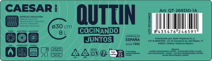 Quttin Cacerola con Tapa Acero Inoxidable 30 cm 8 Litros Modelo New Caesar (2 Unidades)