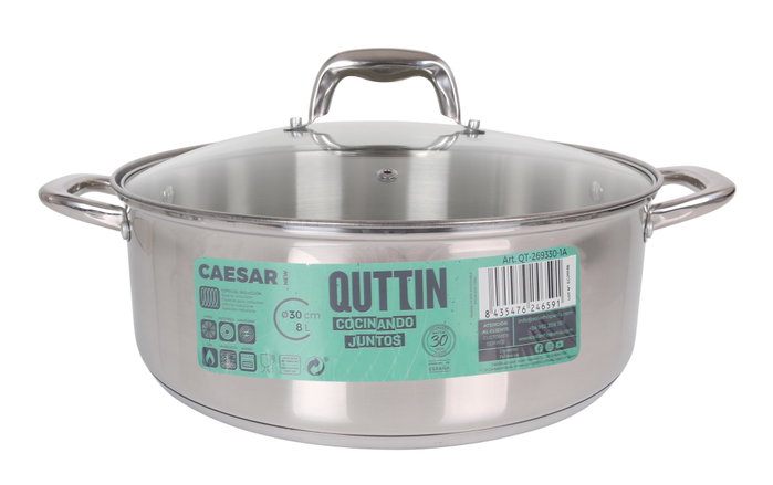 Quttin Cacerola con Tapa Acero Inoxidable 30 cm 8 Litros Modelo New Caesar (2 Unidades)