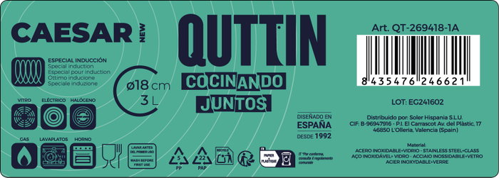 Quttin Olla con Tapa Acero Inoxidable 18 cm / 3 Litros New Caesar (6 Unidades)