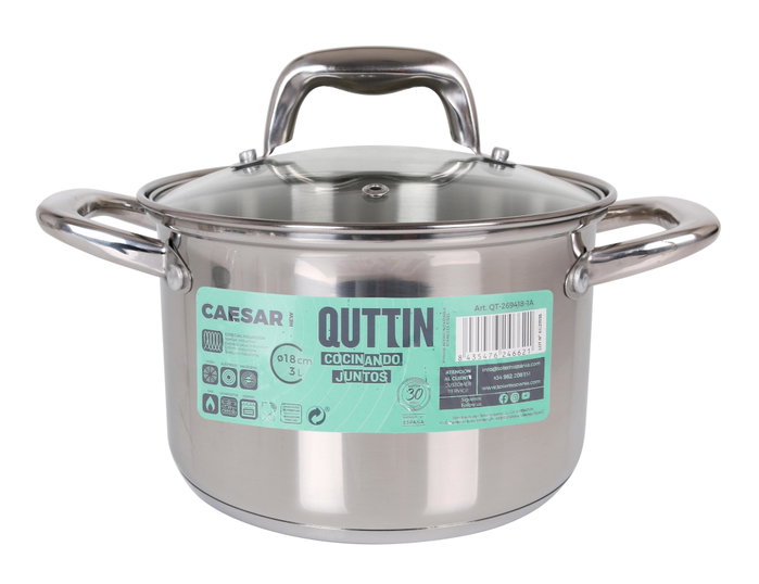 Quttin Olla con Tapa Acero Inoxidable 18 cm / 3 Litros New Caesar (6 Unidades)