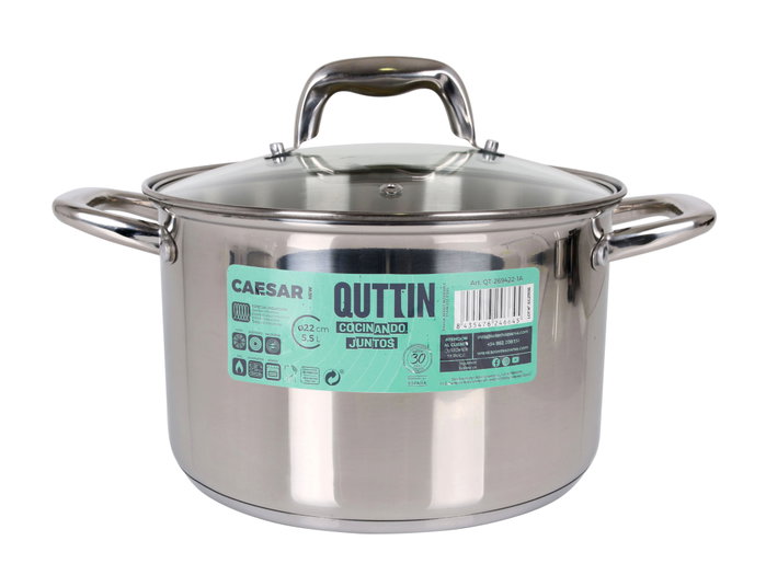 Quttin Olla con Tapa de Acero Inoxidable 22 cm / 5.5 Litros (4 Unidades) Fabricante New Caesar Quttin Olla con Tapa de Acero Inoxidable 22 cm / 5.5 Litros (4 Unidades) Fabricante New Caesar