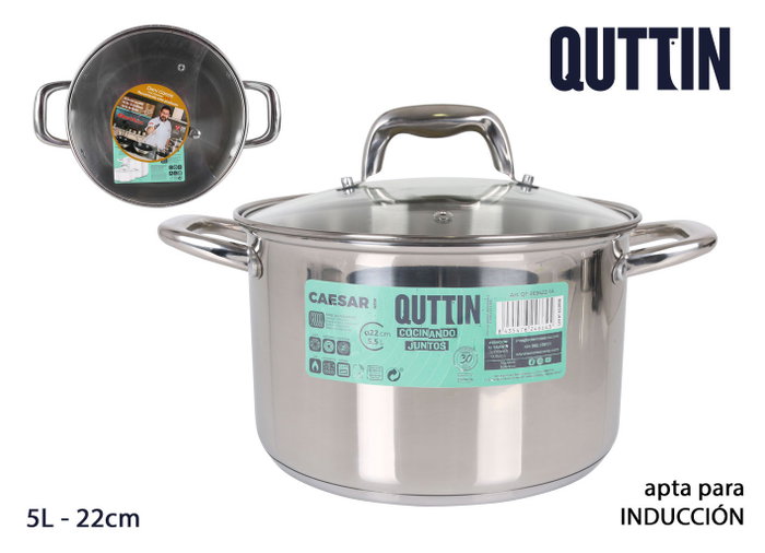 Quttin Olla con Tapa de Acero Inoxidable 22 cm / 5.5 Litros (4 Unidades) Fabricante New Caesar Quttin Olla con Tapa de Acero Inoxidable 22 cm / 5.5 Litros (4 Unidades) Fabricante New Caesar