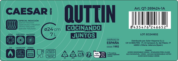 Quttin Olla con Tapa New Caesar 7L 24cm (4 Unidades)