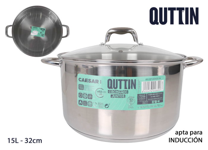 Quttin Olla con Tapa Acero Inoxidable 32 cm / 15 Litros New Caesar (2 Unidades) Quttin Olla con Tapa Acero Inoxidable 32 cm / 15 Litros New Caesar (2 Unidades)