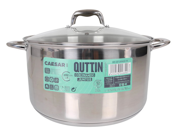 Quttin Olla con Tapa Acero Inoxidable 32 cm / 15 Litros New Caesar (2 Unidades) Quttin Olla con Tapa Acero Inoxidable 32 cm / 15 Litros New Caesar (2 Unidades)