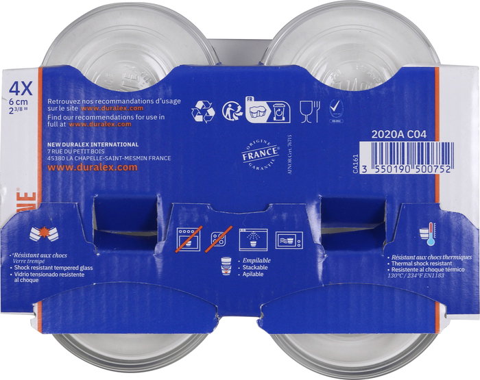 Duralex Set 4 Bolsas "Lys" Transparente Rojo Ø6 cm x 2.5 cm 3.5 cl Apilables (24 Cajas)