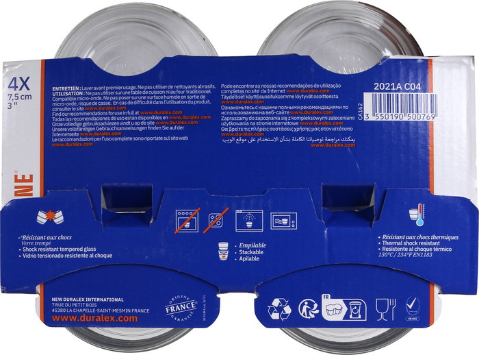 Duralex Set 4 Bolsas Apilables Transparentes 70cc, ø7.5 x 3 cm (24 Cajas)