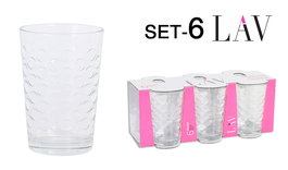 Lav Set de 6 Vasos de Agua Sedef, Capacidad 205 cc, 6.8 cm de Diámetro por 10 cm de Alto, 165 g por Pieza (8 Cajas)