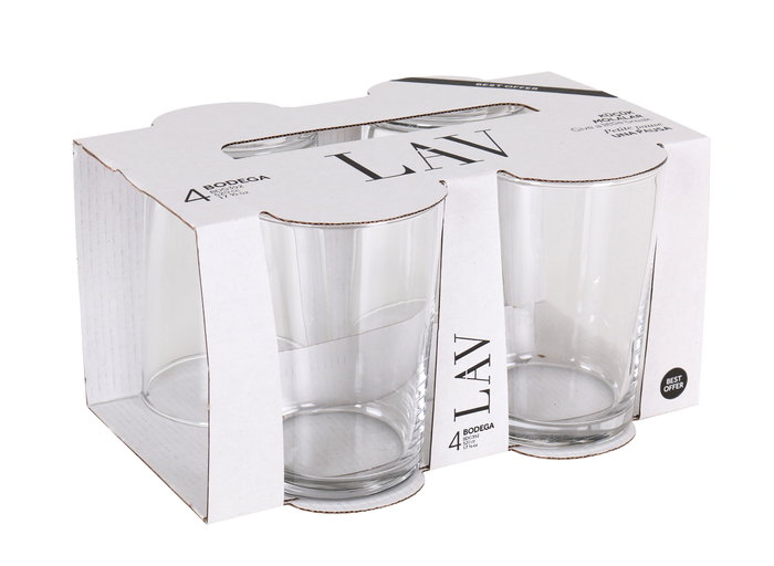 LAV Set de 4 Vasos de Sidra con Capacidad de 510 cl, Modelo Ek Bdg392Cs Best Offer, Medidas Ø 9 x 12 cm, Peso 14.83 kg (12 Cajas)