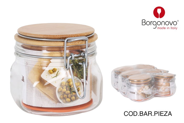 Borgonovo Tarro Hermetico Primizie 500 cc con Tapa de Bambú 10.5x10.5x10 cm (6 Unidades) Borgonovo Tarro Hermetico Primizie 500 cc con Tapa de Bambú 10.5x10.5x10 cm (6 Unidades)