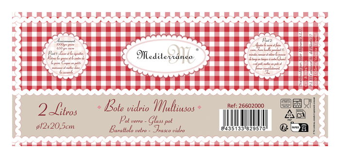 Mediterraneo Bote Vidrio con Tapa 2L 12x20.5 cm (6 Unidades)