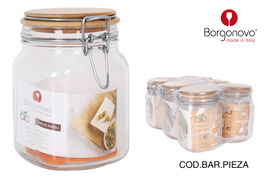 Borgonovo Tarro Hermético Primizie 1000cc Tapa Bambú (6 Unidades)