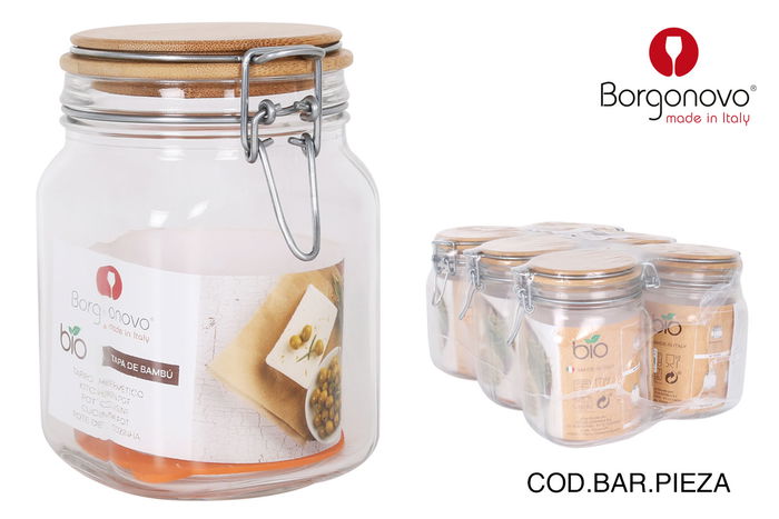 Borgonovo Tarro Hermético Primizie 1000cc Tapa Bambú (6 Unidades) Borgonovo Tarro Hermético Primizie 1000cc Tapa Bambú (6 Unidades)