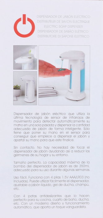 Basic Home Dispensador Jabon Electrico 350Ml con Dimensiones 11 cm Ancho x 21 cm Alto x 10 cm Largo (6 Unidades)