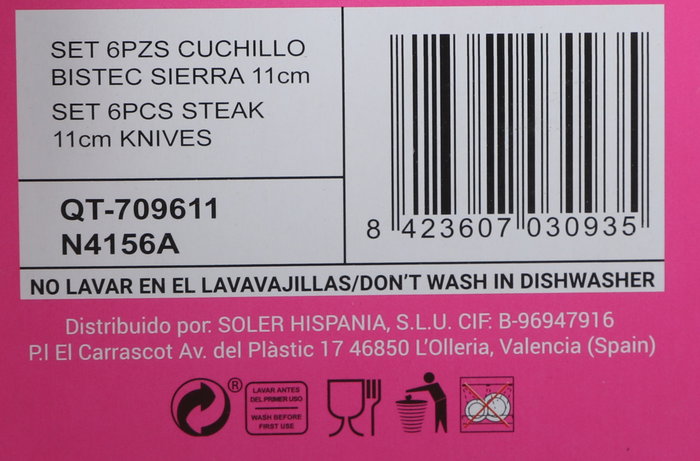 Quttin Set 6 Piezas Cuchillos Mesa Sierra 11 cm (12 Cajas)