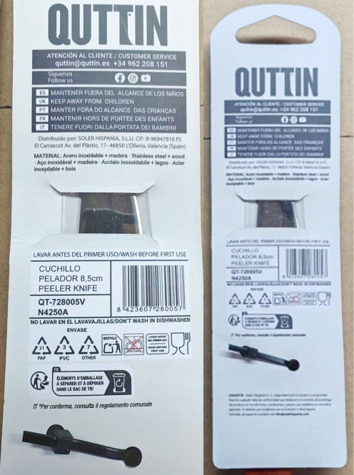 Quttin Cuchillo Pelador 8.5 cm "Packwood" de Acero Inoxidable para Frutas y Verduras, Colección Packwood (36 Unidades)