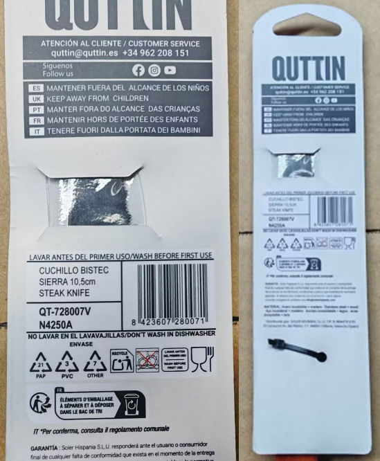 Quttin Cuchillo Bistec Sierra Packwood 10.5 cm (36 Unidades)