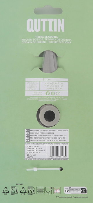 Quttin Tijera Bimaterial Descaps Esmerald 21x9.5 cm (12 Unidades)