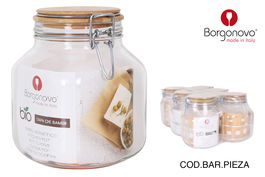 Borgonovo Tarro Hermético Primizie 1700cc con Tapa de Bambú (6 Unidades)