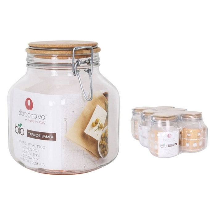 Borgonovo Tarro Hermético Primizie con Tapa de Bambú 1700cc (Pack de 6)