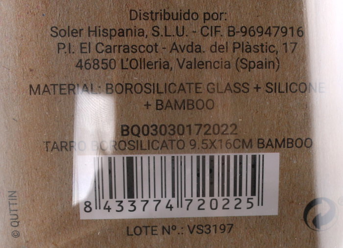 Quttin Tarro Borosilicato con Tapa de Bambú 9.5 x 16 cm 950 ml (12 Unidades)