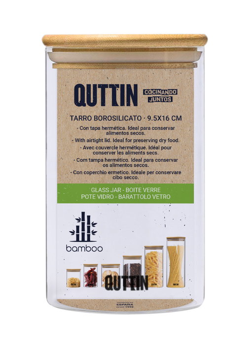 Quttin Tarro Borosilicato con Tapa de Bambú 9.5 x 16 cm 950 ml (12 Unidades)