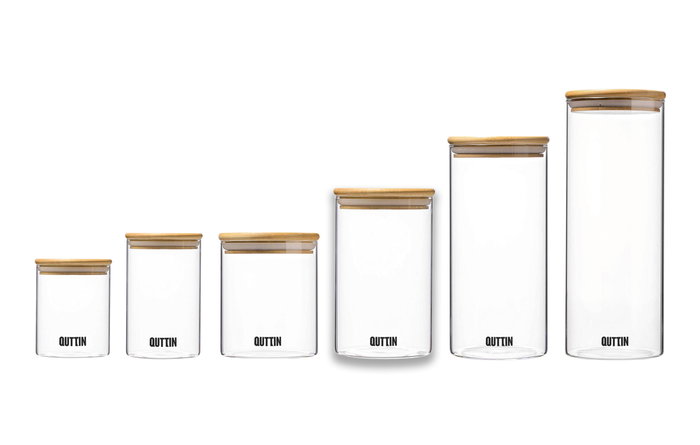 Quttin Tarro Borosilicato con Tapa de Bambú 9.5 x 16 cm 950 ml (12 Unidades)