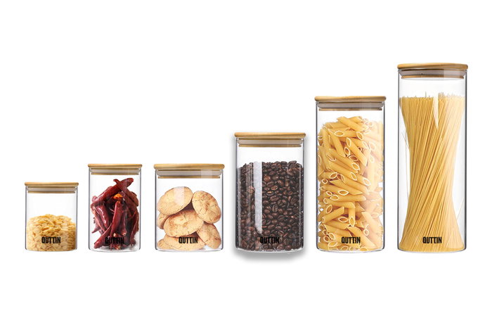 Quttin Tarro Borosilicato con Tapa de Bambú 9.5 x 16 cm 950 ml (12 Unidades)